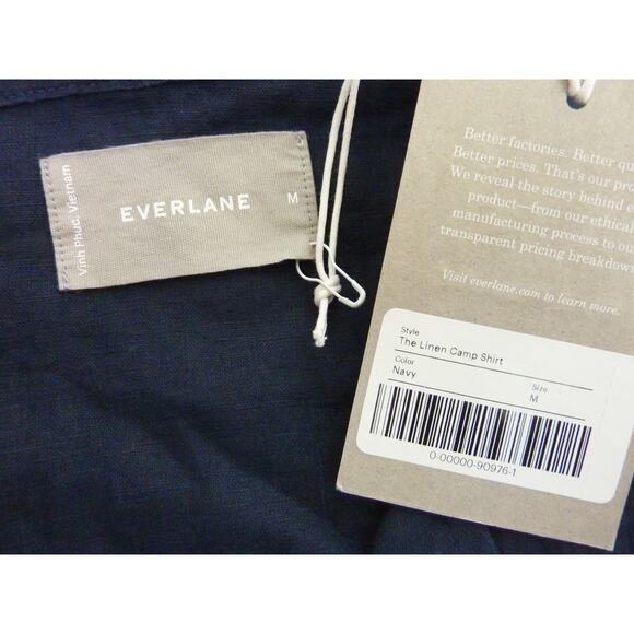 NWT Everlane Navy Blue Short Sleeve Button Down Linen Cargo Camp Shirt M - Picture 5 of 6